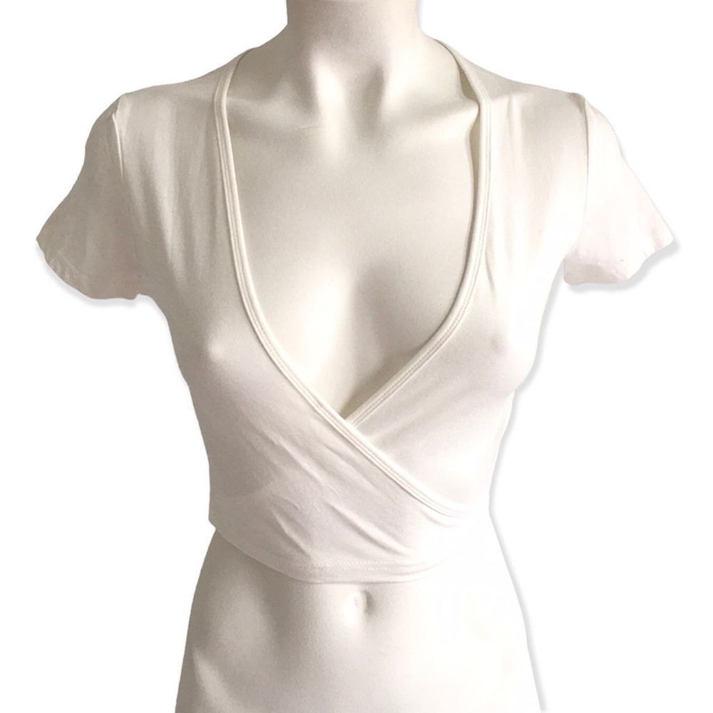 🔃White Short Sleeve Wrap Crop Top